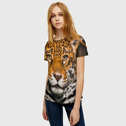 Женская футболка Взгляд ягуара / 3D-принт – фото 3