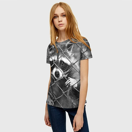Женская футболка Енот за решеткой / 3D-принт – фото 3