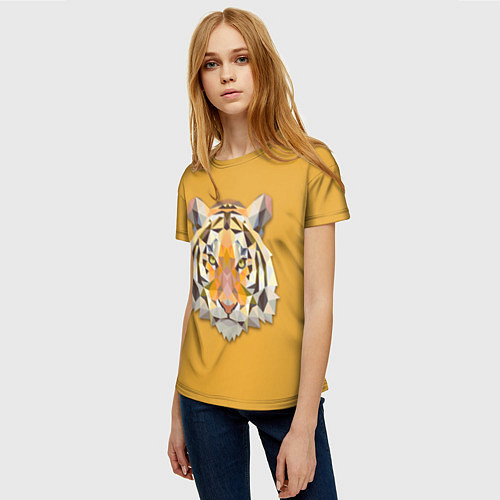 Женская футболка Геометрический тигр / 3D-принт – фото 3