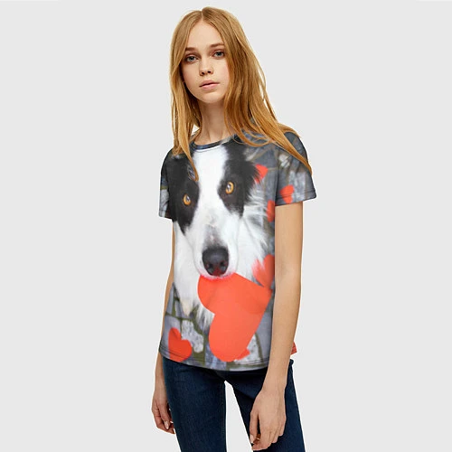 Женская футболка Влюбленный щенок / 3D-принт – фото 3