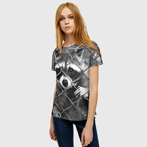 Женская футболка Енот за решеткой / 3D-принт – фото 3
