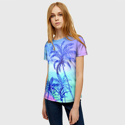 Женская футболка Неоновые пальмы / 3D-принт – фото 3