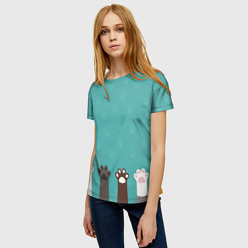 Женская футболка Лапки котеек / 3D-принт – фото 3