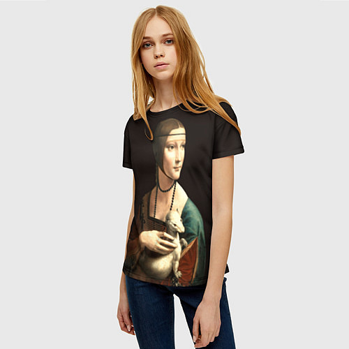 Женская футболка Дама с горностаем / 3D-принт – фото 3