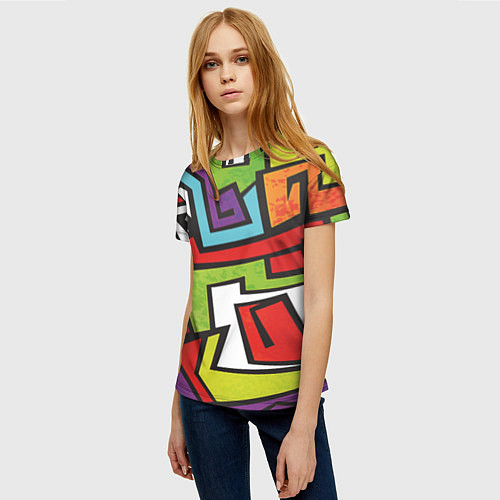 Женская футболка Цветные граффити / 3D-принт – фото 3