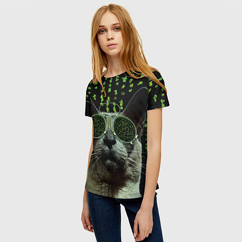 Женская футболка Кот в матрице / 3D-принт – фото 3