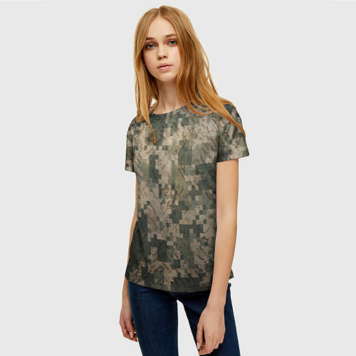 Женская футболка Хаки камуфляж / 3D-принт – фото 3