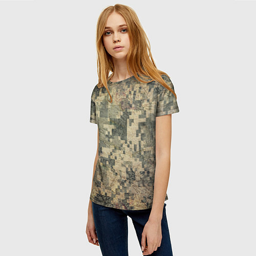 Женская футболка Камуфляж пиксельный: хаки / 3D-принт – фото 3
