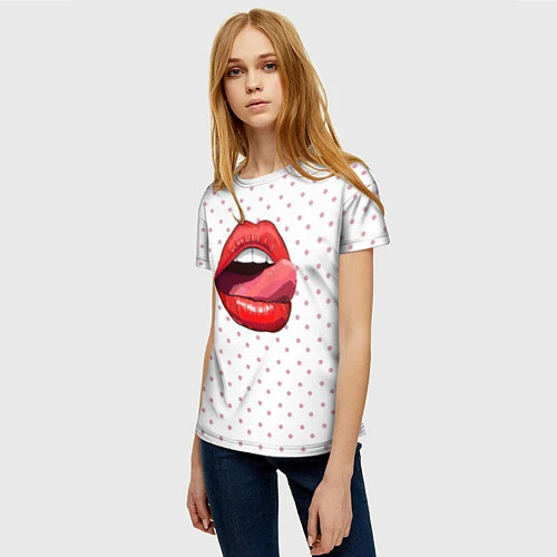 Женская футболка Губы / 3D-принт – фото 3