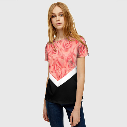 Женская футболка Розовые розы / 3D-принт – фото 3
