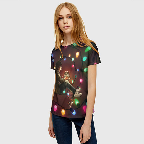 Женская футболка Парень с лампочками / 3D-принт – фото 3