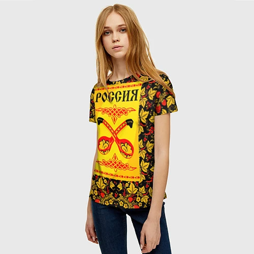 Женская футболка Россия Хохлома / 3D-принт – фото 3