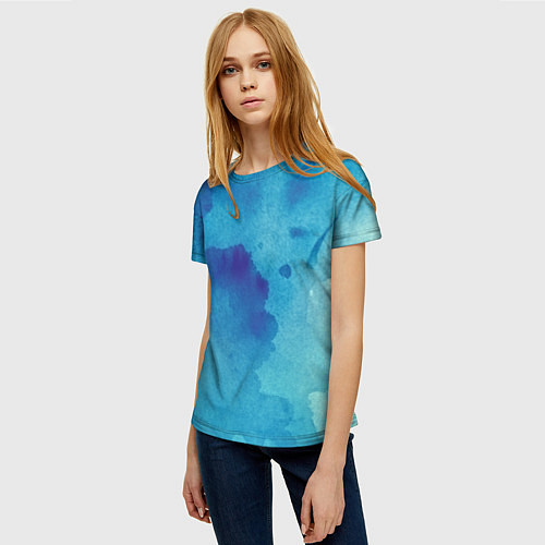 Женская футболка Синяя акварель / 3D-принт – фото 3