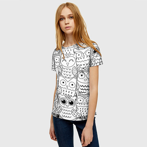Женская футболка Совушки: узор / 3D-принт – фото 3