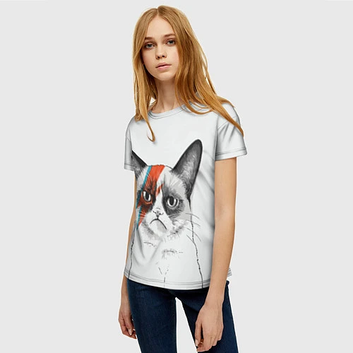 Женская футболка David Bowie: Grumpy cat / 3D-принт – фото 3
