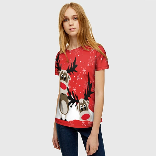 Женская футболка Праздничные олени / 3D-принт – фото 3