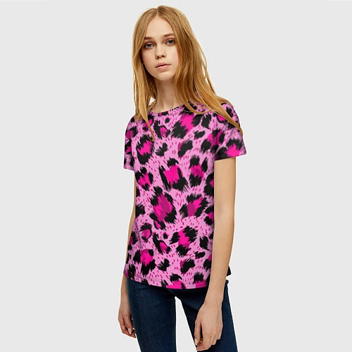 Женская футболка Розовый леопард / 3D-принт – фото 3