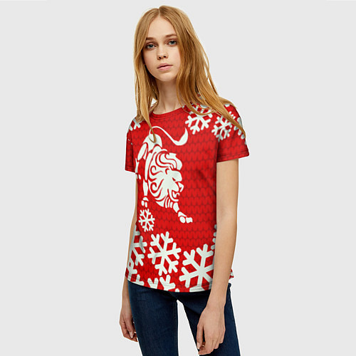 Женская футболка Зимний Лев / 3D-принт – фото 3