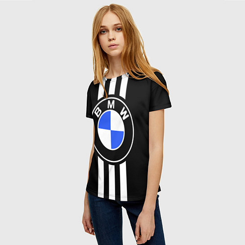 Женская футболка BMW: White Strips / 3D-принт – фото 3