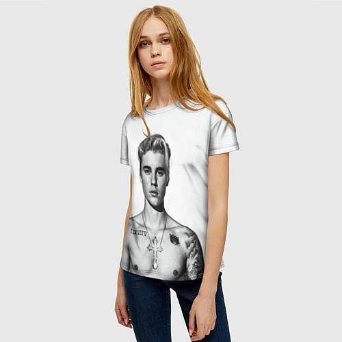 Женская футболка Джастин Бибер Ч/Б / 3D-принт – фото 3