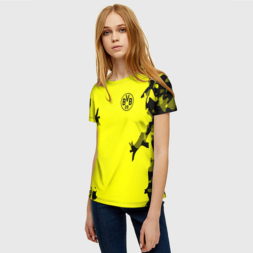 Женская футболка FC Borussia Dortmund: Yellow Original / 3D-принт – фото 3