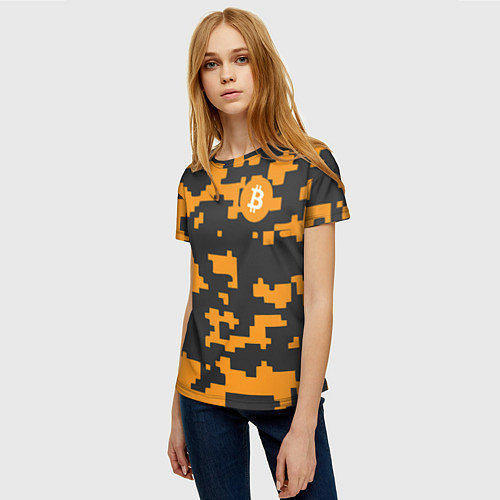 Женская футболка Bitcoin: Orange Camo / 3D-принт – фото 3