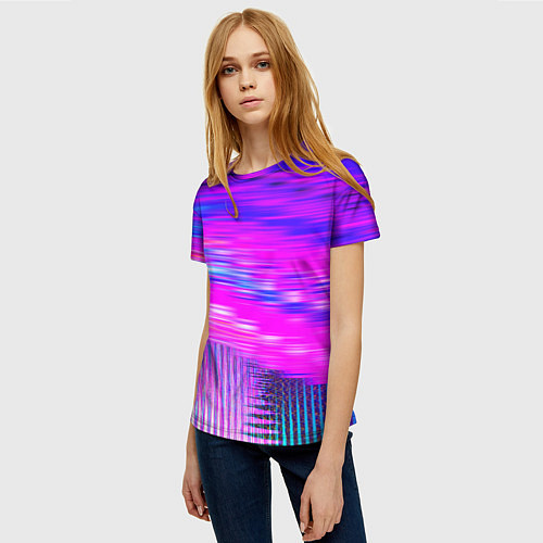 Женская футболка Неоновые линии / 3D-принт – фото 3