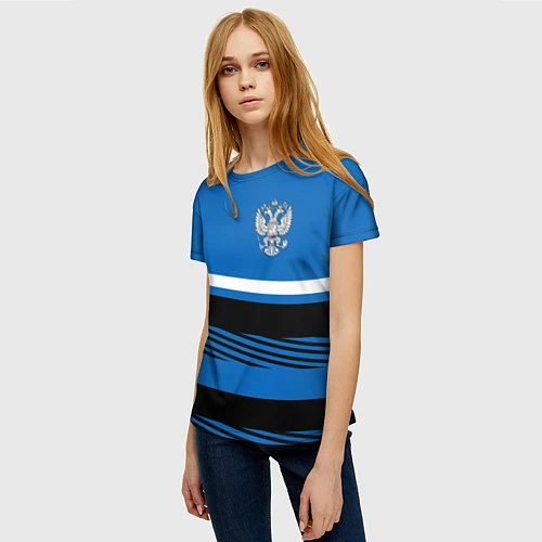 Женская футболка Герб РФ: Голубой стиль / 3D-принт – фото 3
