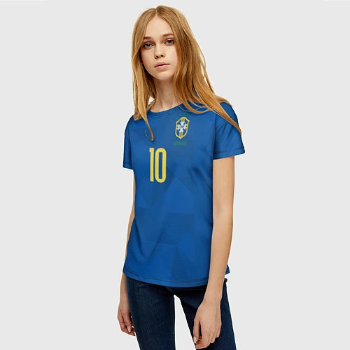 Женская футболка Сборная Бразилии: Неймар ЧМ-2018 гостевая / 3D-принт – фото 3