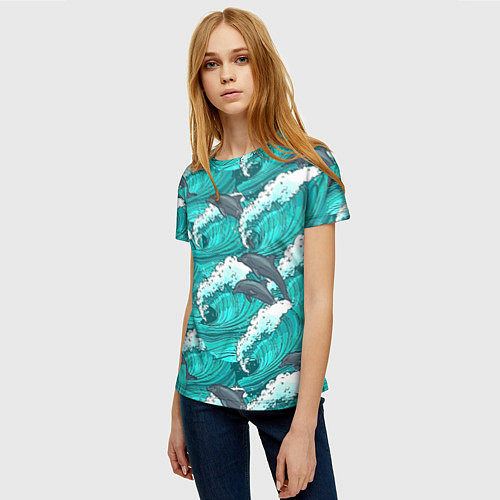 Женская футболка Лазурные дельфины / 3D-принт – фото 3