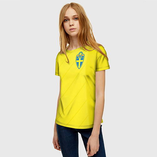 Женская футболка Сборная Швеции: Домашняя ЧМ-2018 / 3D-принт – фото 3