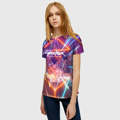 Женская футболка Cyberpunk 2077: Neon Lines / 3D-принт – фото 3