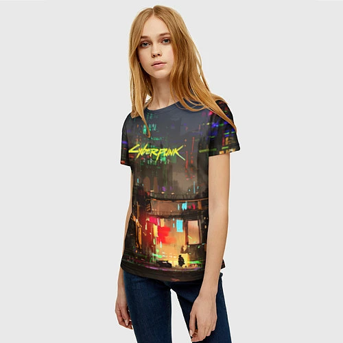 Женская футболка Cyberpunk 2077: Night City / 3D-принт – фото 3