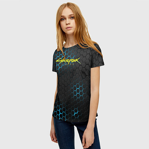 Женская футболка Cyberpunk 2077: Blue Carbon / 3D-принт – фото 3