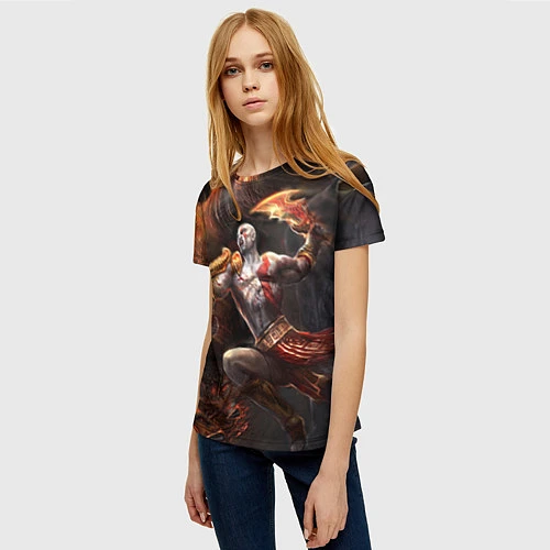 Женская футболка Кратос в ярости / 3D-принт – фото 3