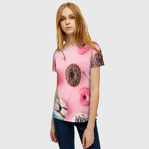 Женская футболка Сладкие пончики / 3D-принт – фото 3