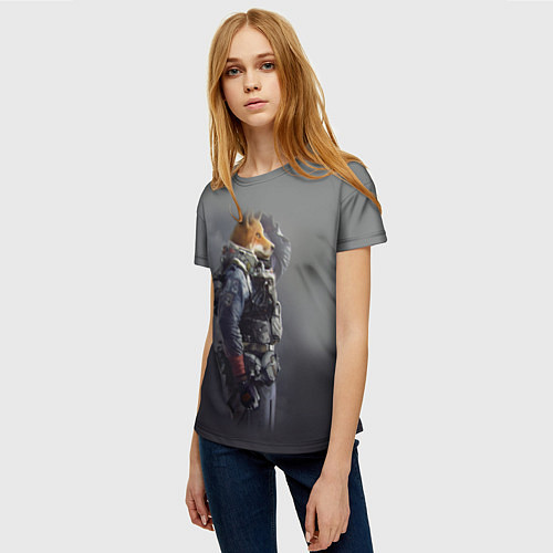 Женская футболка Лис-солдат / 3D-принт – фото 3