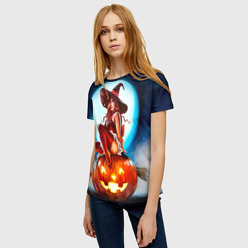 Женская футболка Ведьма на тыкве / 3D-принт – фото 3