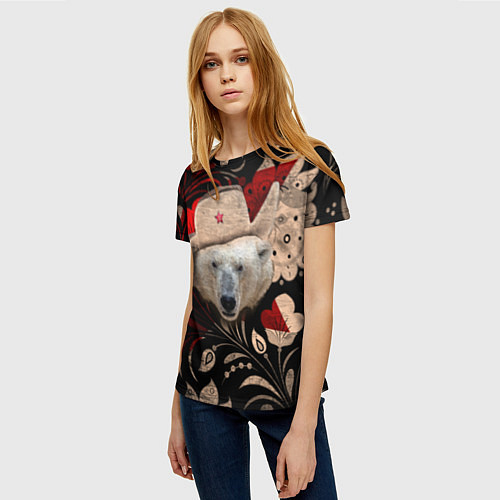 Женская футболка Медведь в ушанке / 3D-принт – фото 3