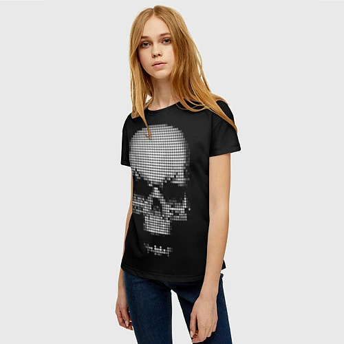 Женская футболка Пиксельный череп / 3D-принт – фото 3
