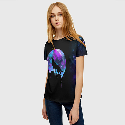 Женская футболка Лунный неоновый волк / 3D-принт – фото 3