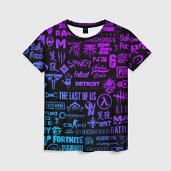 Футболка женская Неоновые лого игр, цвет: 3D-принт