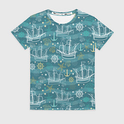 Женская футболка Парусники в море - паттерн