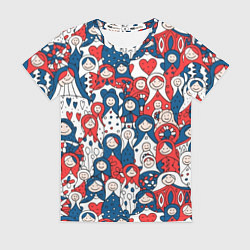 Женская футболка Русские матрешки триколор