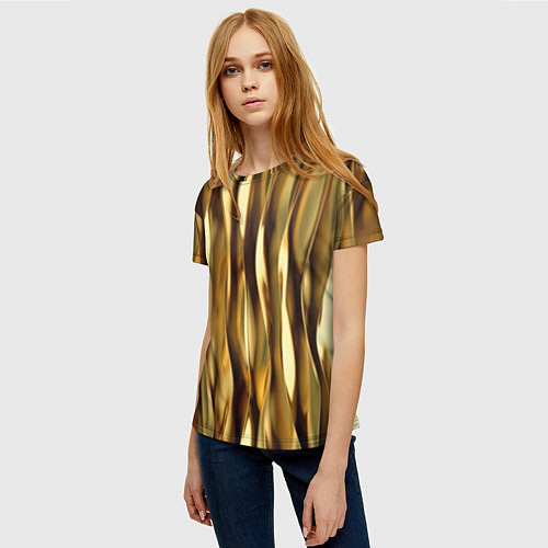 Женская футболка Золотые вертикальные волны / 3D-принт – фото 3