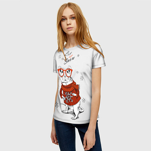 Женская футболка Let it snow - white rat / 3D-принт – фото 3
