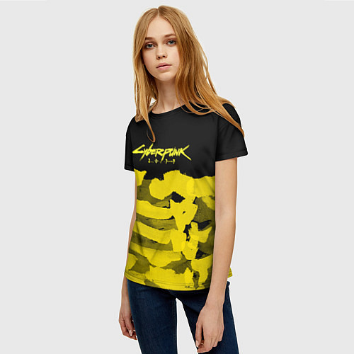 Женская футболка Cyberpunk 2077: Black & Yellow / 3D-принт – фото 3