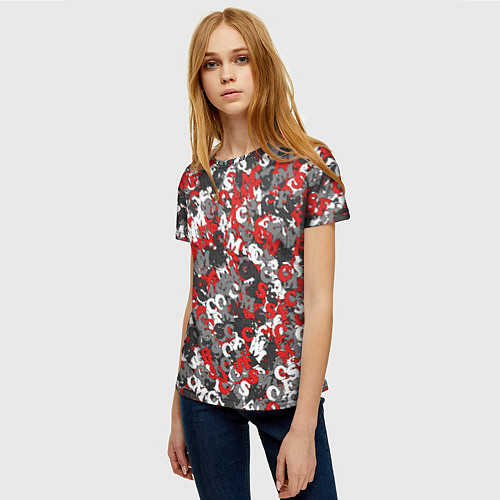 Женская футболка Камуфляж с буквами F C S M / 3D-принт – фото 3