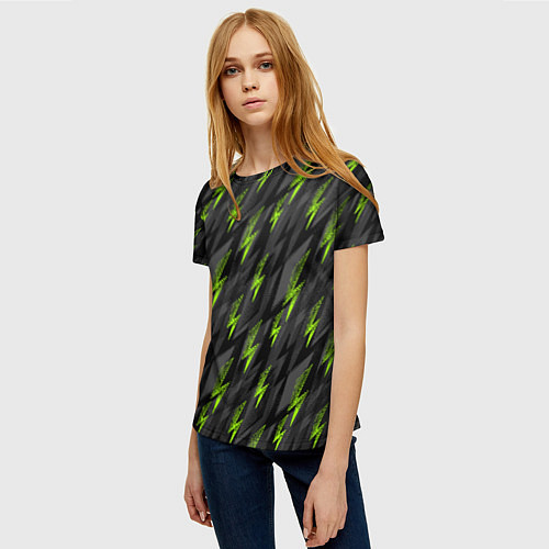 Женская футболка Зеленые молнии паттерн / 3D-принт – фото 3