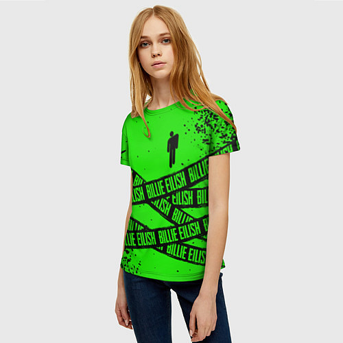 Женская футболка BILLIE EILISH: Green & Black Tape / 3D-принт – фото 3